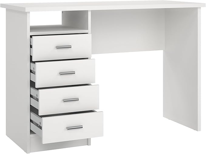 Tvilum 4-Drawer Desk, Modern White Office Writing Desk with Storage, Compact and Functional Desk for Home or Office