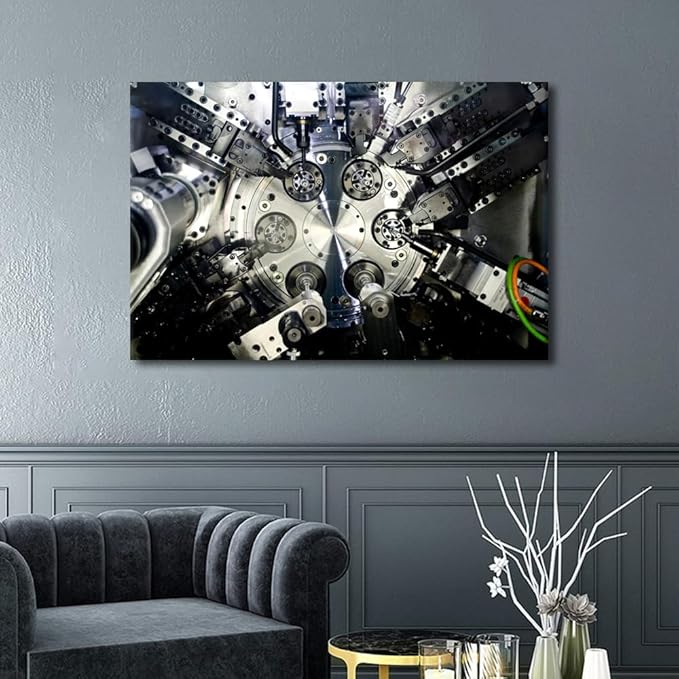 TUMOVO Machine Tool Pictures for Wall Decor Large Wall Art Living Room Office Decor Canvas Prints Wall Decor 1 Panels Wall Art Modern Home Decor Canvas Frame Artwork Wall Hanging, 24" x36"