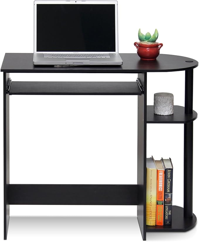 Furinno Simplistic Easy Assembly Computer Desk, With Keyboard Tray, Espresso/Black