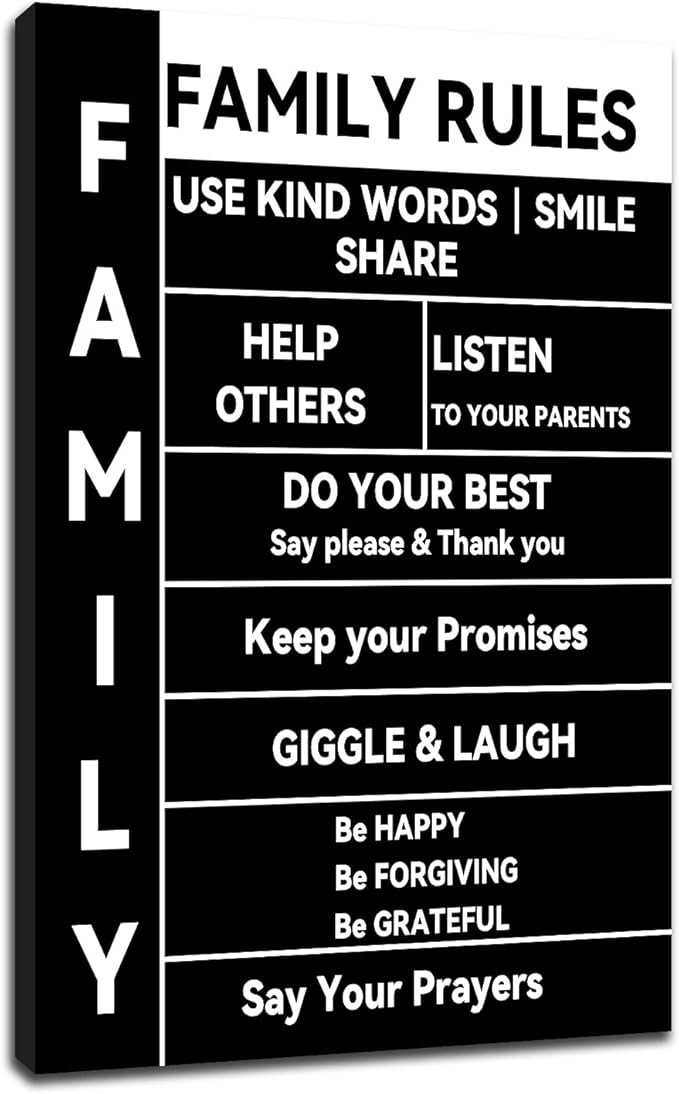 Inspirational Wall Art Motivational Quotes Canvas Poster Print Family Rules Picture Painting Artwork for Modern Home Office Living Room Bedroom Kitchen Wall Decor Stretched and Framed [24''Wx36''H]