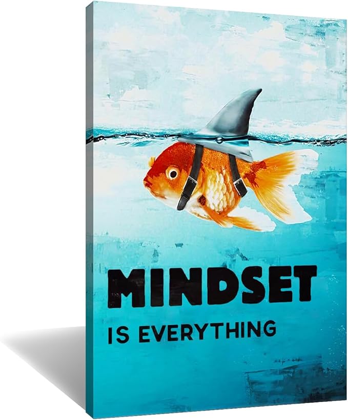 Mindset is Everything Canvas Wall Art Motivational Painting Inspirational Entrepreneur Quotes Picture Poster Print Artwork for Bedroom Office Home Decor Framed Ready to Hang [12''W x 18''H]