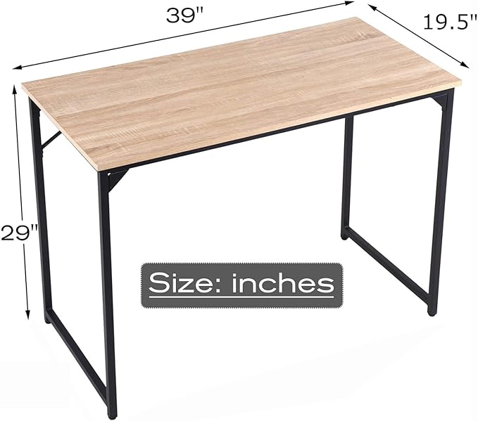HCB Computer Desk 39inch Home Office Desk Writing Study Table Modern Simple Style PC Desk with Black Metal Frame(Nature),39x20x29inch