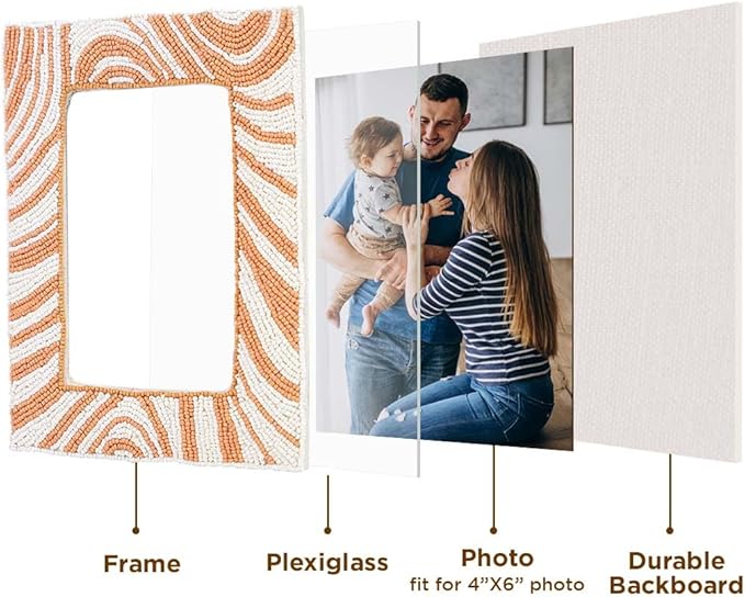 Folkulture Beaded Photo Frame for Wall or Tabletop | Picture Perfect 4x6 Aesthetic, Cute, Boho Unique Style Photo Frame with Plexiglass | Vertical & Horizontal Display | Handmade Home Décor & Housewarming Gift
