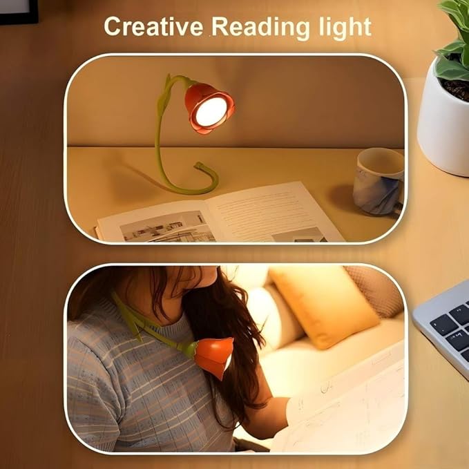 Rechargeable Flower Desk Lamp Infinite Dimming Trichromatic Temperature Adjustable Brightness Memory LED Light for Bedroom Study Office (Orange,Sunflower)