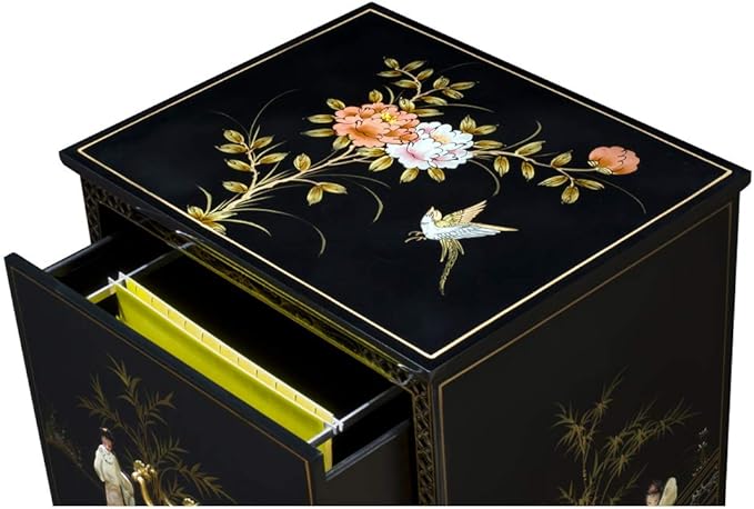 ChinaFurnitureOnline Black Lacquer Mother of Pearl 2 Drawer Oriental File Cabinet