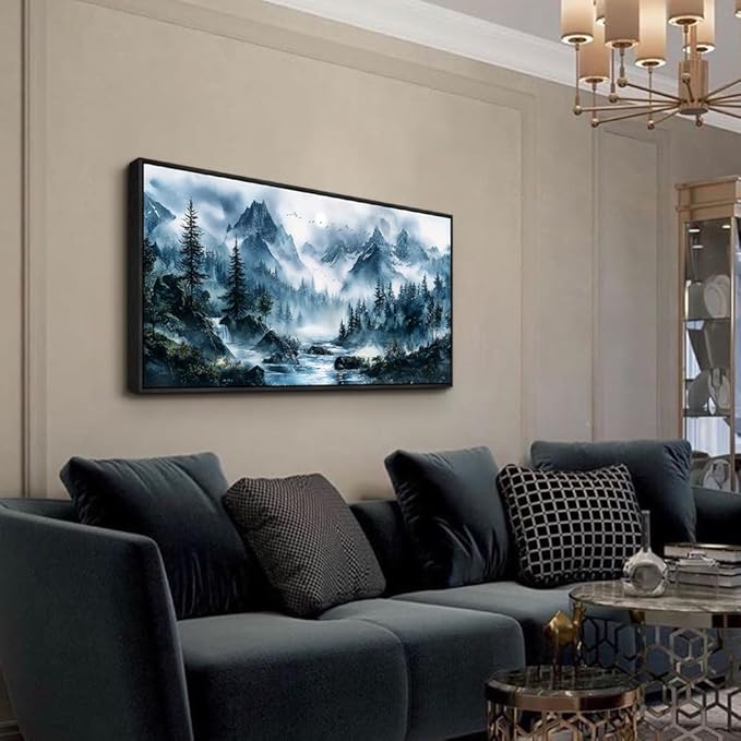ERQINHUA Modern Home Wall Decor painting Large Canvas Wall Art For Bedroom Living Room Office Decorations Misty Forest Mural Tree Landscape Artwork Pictures Decor Aesthetics 24x48In Black Framed