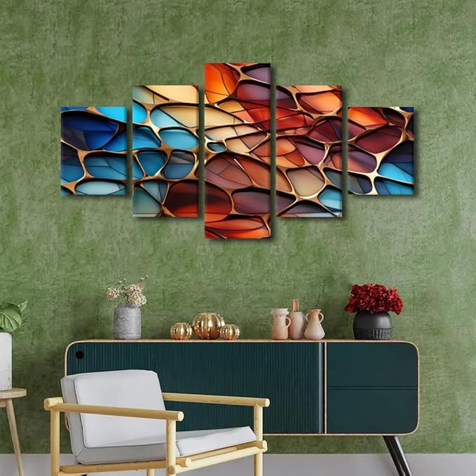 Abstract Canvas Wall Art Decor Modern 5 Panel Home Wall Art Abstract Background Poster Printing Colored Glass Painting Prints on Canvas for Lady Men Bedroom Decor Framed Ready to Hang 60x32 in