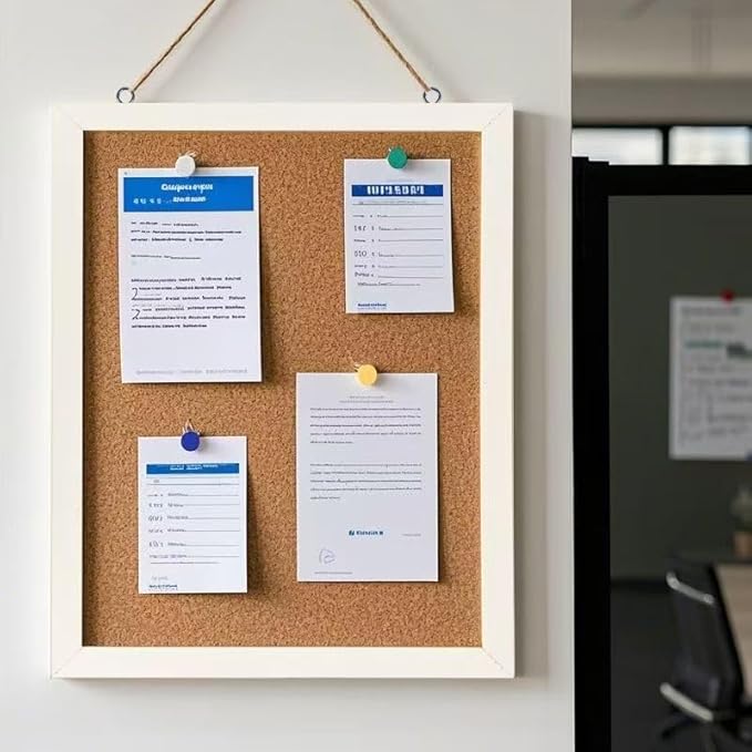 Cork Board Bulletin Board 16" X 12", Wall Mounted White Oak Wood Finish Frame Corkboard for Office Home and School, Hanging Pin Board Message Board or Vision Board Decoration