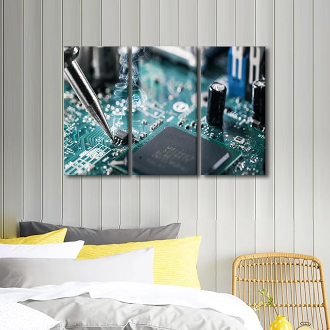 Canvas Wall Art Ready to Hang Cutting Machine Wall Painting Machine Tool Pictures Wall Decor for Bedroom Aesthetic Framed Canvas Art 3 Panel Artwork for Walls Posters & Prints, 36x24 Inch