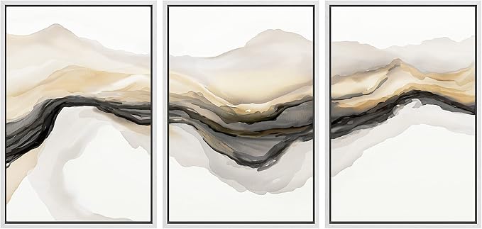 SIGNWIN Framed Canvas Print Wall Art Set Gold Gray Smoke Wave Landscape Abstract Shapes Illustrations Modern Art Decorative Contemporary Colorful for Living Room, Bedroom, Office - 16"x24"x3 White