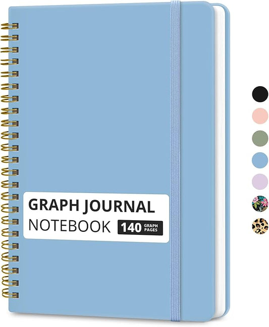 Taja Graph Spiral Journal Notebook for Women & Men, 140 Pages, Graph Paper Hardcover Notebook for Planning & Tracking, Journals for Graphing, A5(5.7" x 7.9") – Blue