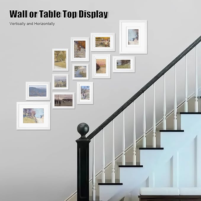 Egofine Picture Frame Set 12 Pack, Picture Frames Collage Wall Decor with Two 8x10, Four 5x7, Four 4x6, Two 4x4, Photo Frames for Wall and Tabletop, Made of Solid Wood, Covered by Plexiglass, White