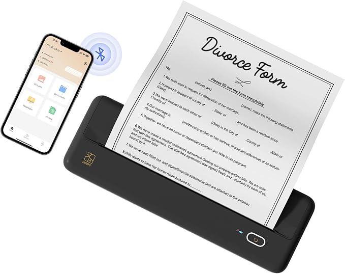 HPRT Wireless Portable Printer - Bluetooth Thermal Printer for Travel, Mobile Office, School, Home Compatible with iOS Android (Renewed) (Black)