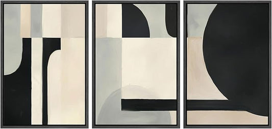 SIGNLEADER Framed Canvas Print Wall Art Set Geometric Composition Black White and Beige Abstract Illustrations Boho Decorative for Living Room, Bedroom, Office - 16"x24"x3 Black