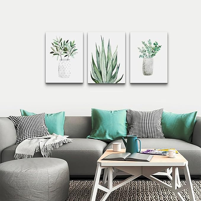 Lapremoly 3 Piece Green Plants Ink Wall Paintings Canvas Wall Art For Bedroom Wall Decor For Living Room Kitchen Dining Room Decoration Leaf Abstract Pictures Office Decor Room Home Walls Artwork