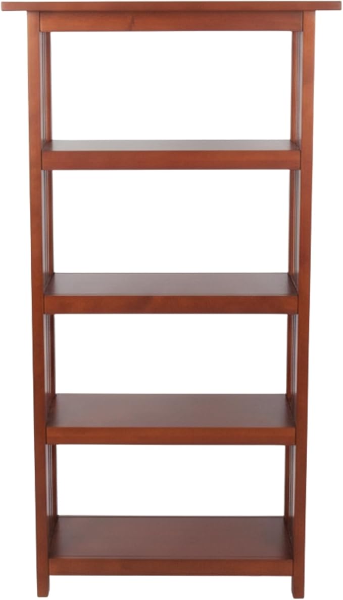 Alaterre Furniture Mission 4-Tier Bookcases with Adjustable Shelves – Mid-century Modern 48-Inch Wood Bookshelf for Living Room, Bedroom or Home Office (Cherry)