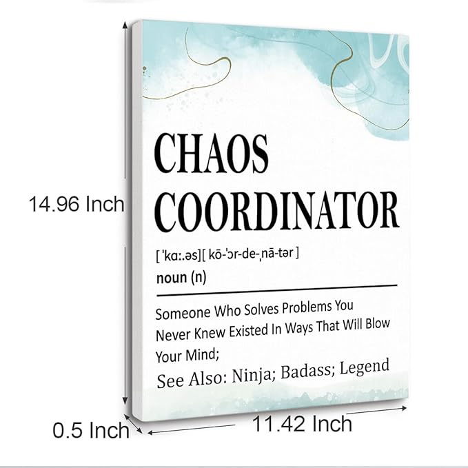 Gwisml Chaos Coordinator Definition Wall Decor,Funny Canvas Frame Paintings For Office Home Workplace Wall Art Decor,Gifts For Boss Coworker Mentor