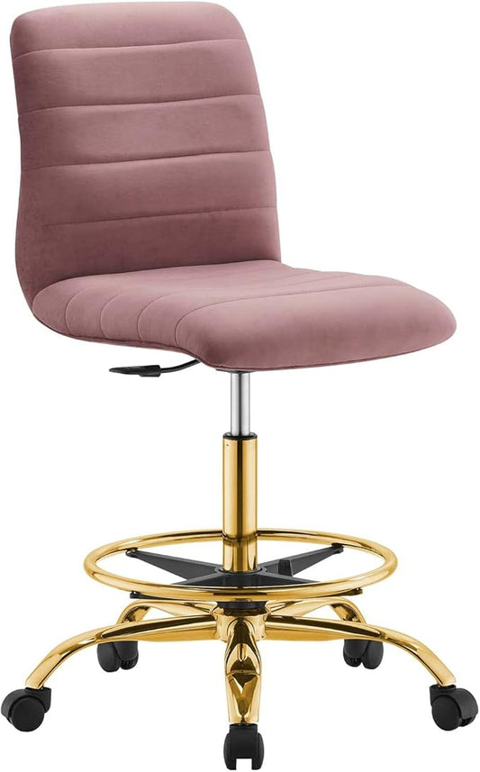 Modway Ripple Armless Performance Velvet Drafting Chair in Gold Dusty Rose