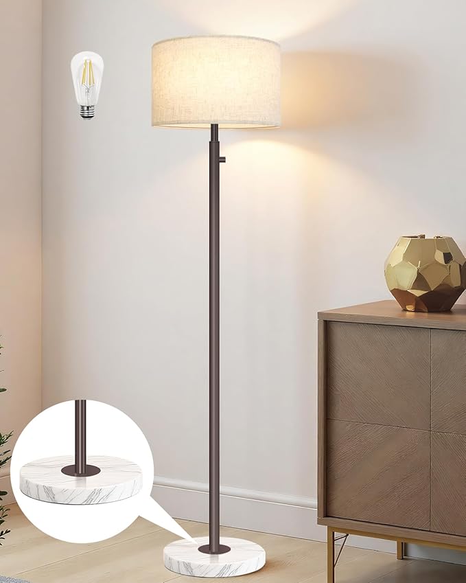 Floor Lamps for Living Room–LED Bulb Included,Dimmable Floor Lamp with Linen Shade,Modern Standing Lamp with Marble Base,Tall Floor Lamp for Bedroom,Nursery,Reading & Office,Brown