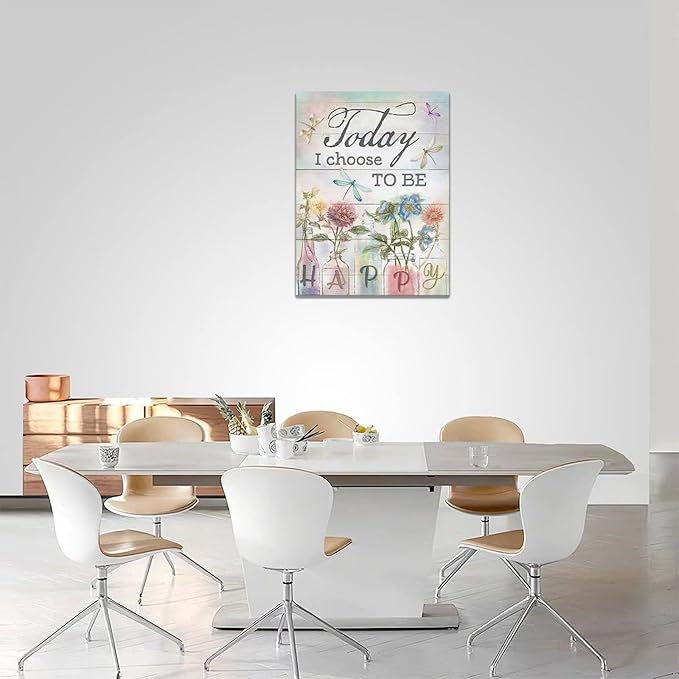 yerretin Floral Bathroom Wall Art Country Flower Dragonfly Pictures Wall Decor Rustic Canvas Print Painting Artwork Home Decorations for Bedroom Living Room Office Framed 12"x16"