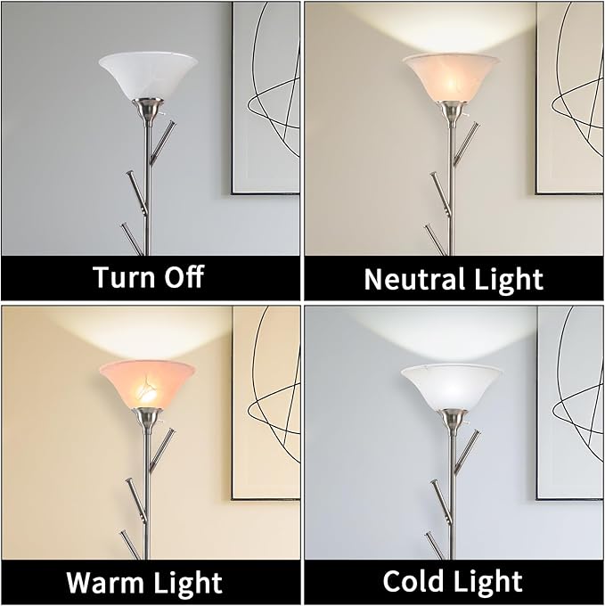 Tall Floor Lamp for Living Room, Torchiere Floor Lamps with 6 Hooks Clothes Rack, Coat Tree of Standing Lamp for Bedroom Office Corner