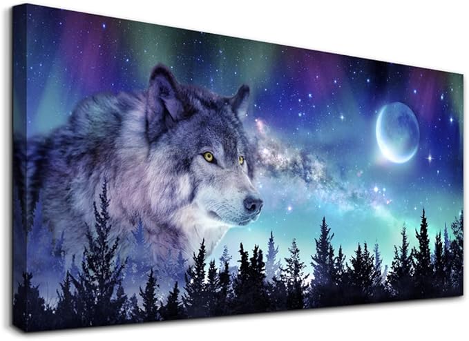 Canvas Wall Art For Living Room Large Wall Decor Paintings For Bedroom Modern Family Wall Decorations For Office Abstract Aurora Scenery Canvas Art Wolf Decor Pictures Artwork Posters Home Decor