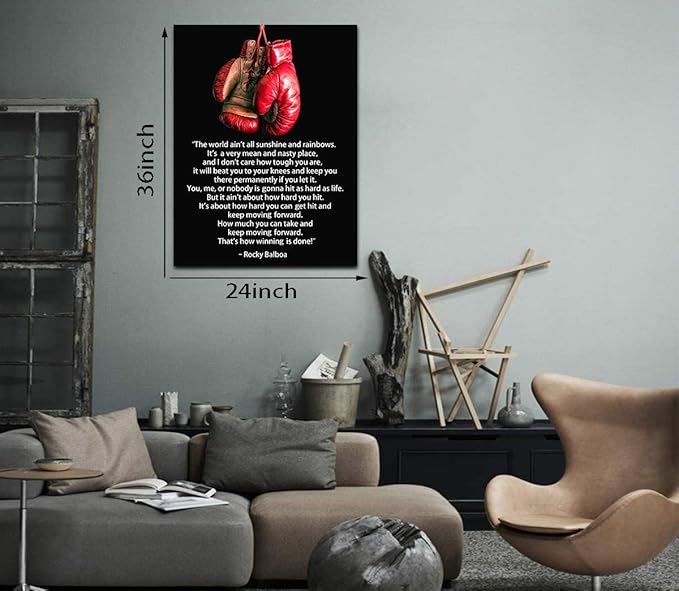 Yatsen Bridge Boxing Champion Motivational Quote Wall Art, Rocky Balboa Movie Poster Art Print with Framed Modern Pop Inspirational Wall Decor for Home Gym Gallery-Wrapped Ready to Hang - 24x36