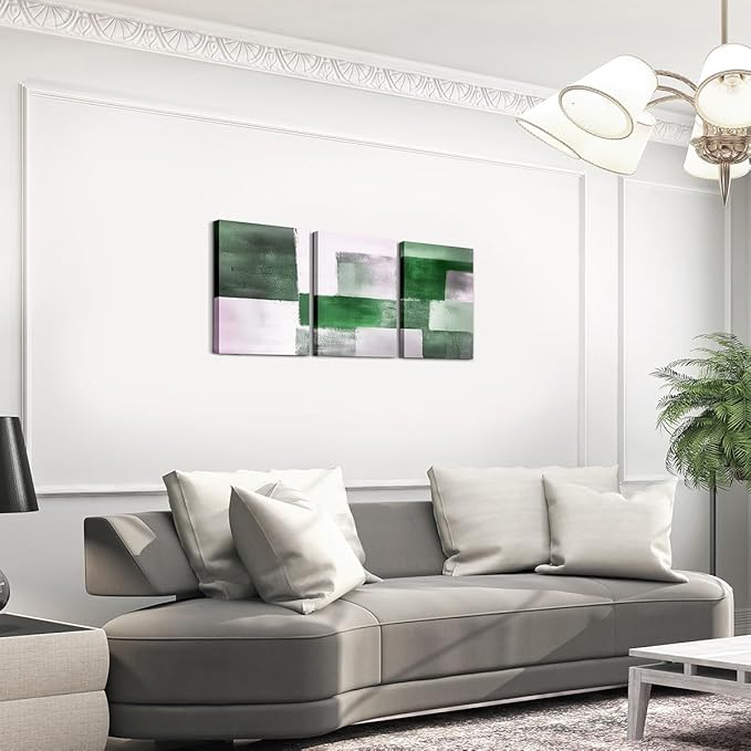 jejeloiu Modern Art 3 Piece Canvas Wall Art for Living Room Bedroom Abstract Art Picture Wall Decor 12"x16"x3pcs Green Abstract Oil Painting Office Decorations Artwork Posters