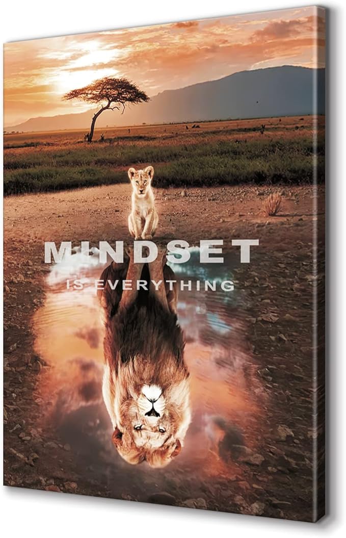 Mindset Is Everything Wall Art Lion Motivational Canvas Wall Art Posters Prints 1 Pieces Inspirational Quote Painting for Office Bedroom Decor (24" W x 36" H)