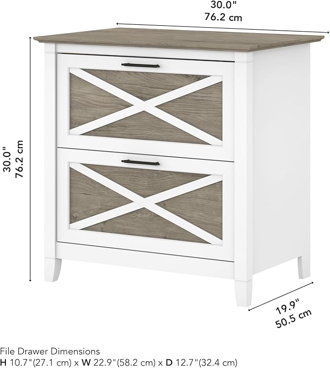 Bush Home Key West 2 Drawer Lateral File Cabinet in Pure White and Shiplap Gray, Document Storage for Home Office, Accent Chest with Drawers