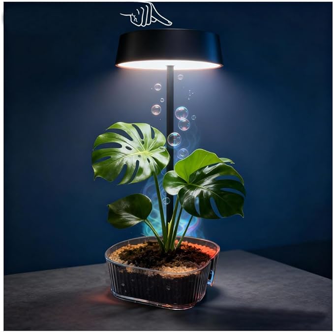 Bedside Lamp, Table Lamp for Bedroom with 4 Color Dimming, Grow Lights for Indoor Plants, Battery Powered Cordless Light for Bedroom