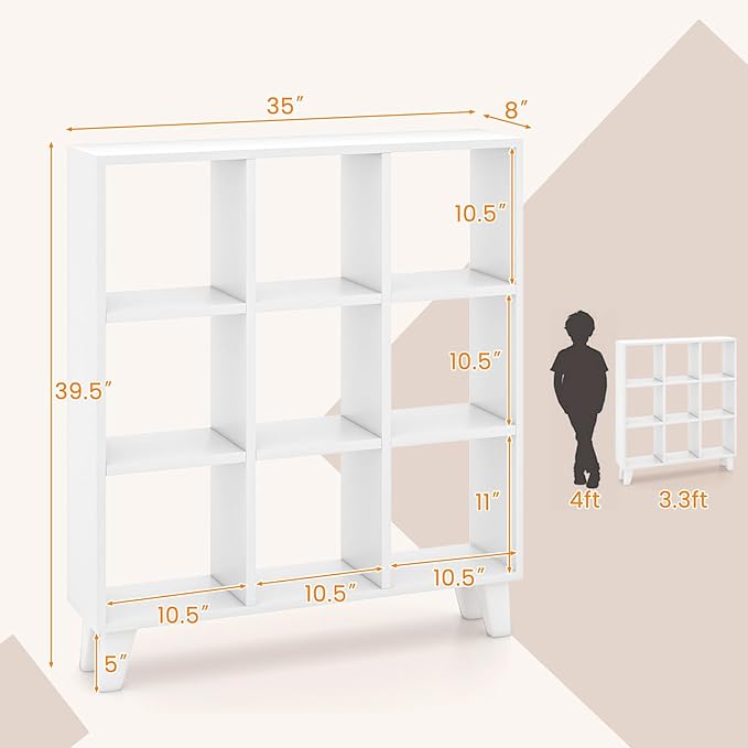 Tangkula 9-Cube Bookcase, Freestanding 3-Tier Bookshelf with 6 Removable Shelves, Open Back DIY Storage Organizer with Raised Support Feet for Living Room Study Office (2, White)