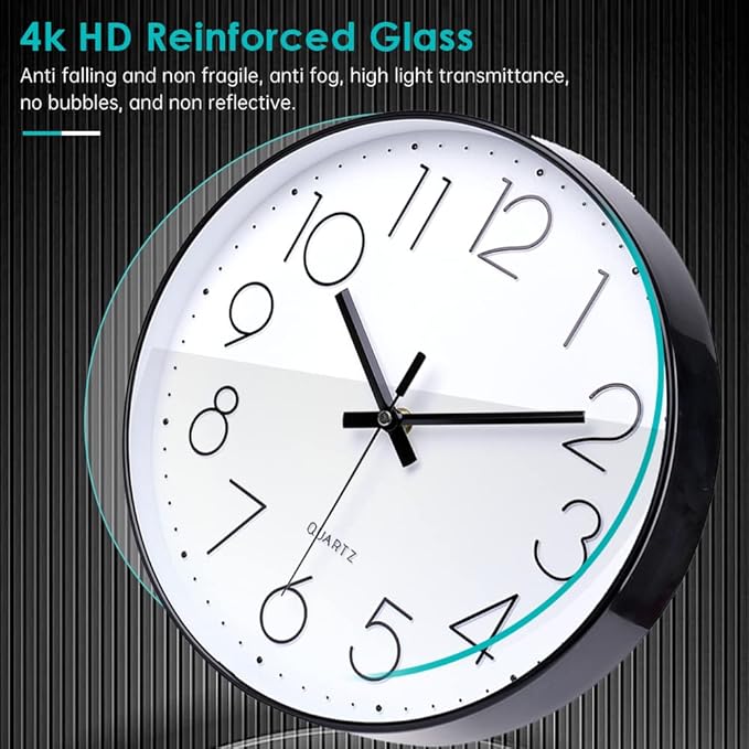 jomparis 12 Inch Wall Clock Silent Non Ticking Battery Operated Quartz Modern Decorative Round Wall Clock for Office Classroom School (Black)