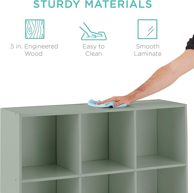 Best Choice Products Kids Bookcase 9-Cube Storage Organizer, 13.5in Shelf Opening, Bookshelf, Toy Storage, Customizable w/ 3 Removable Back Panels – Sage