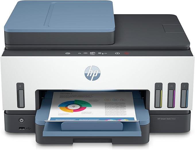 HP Smart Tank 7602 Wireless All-in-One Ink Tank Printer, Scanner, Copier with 2 Years of Ink Included, Best-for-Home Office, Cartridge-Free Refillable, AI-Enabled (28B98A)