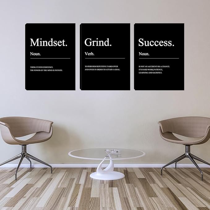 Motivational Canvas Wall Art 3 Pieces Entrepreneur Mindset Quotes Posters Room Decor for Men for Office Inspirational Success Black Canvas Prints Wall Art Home Framed Decor (48" Wx24 H)