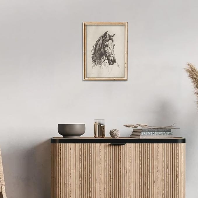 uniro Vintage Horse Etching Sketch Equestrian Retro Wall Art Print Farmhouse Animal Farm Drawing Horse Lover Gift Cottagecore Decor Minimalist Mid Century French Country Room Decor (8" x 10"-UNFRAMED)