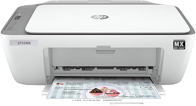 VersaCheck HP Deskjet 2755 MX MICR All-in-One Check Color Printer Gold Check Printing Software Bundle, White (2755MX)