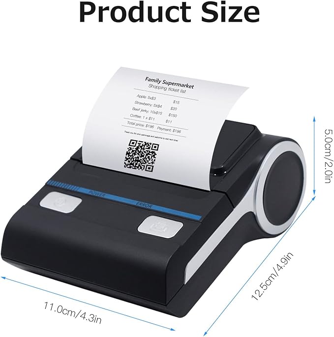 Portable 80mm Thermal Printer, and USB Double Mode Connection Built in Rechargeable Battery Small Printer for Office, Small Business, Study Graphics (US Plug)