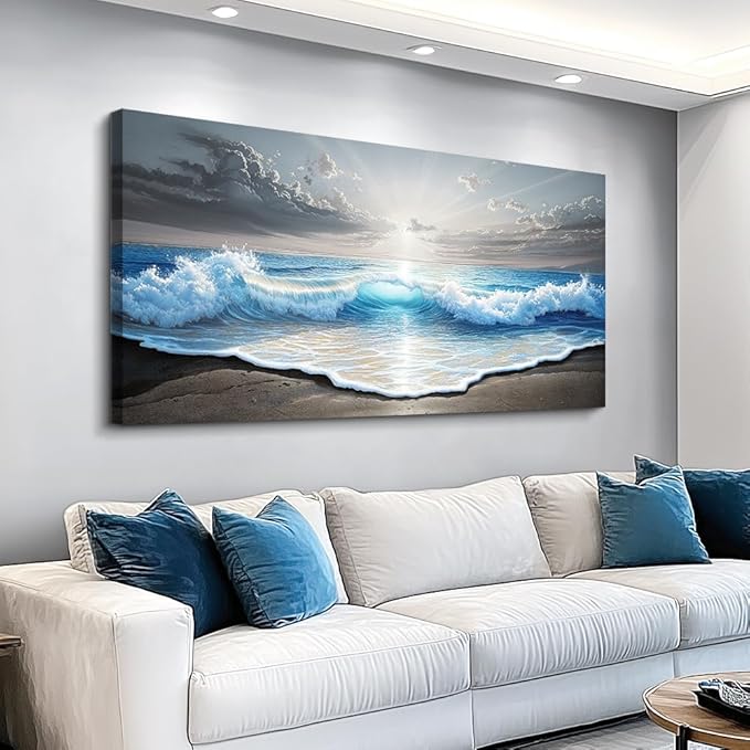 QIYILEXWART Large Wall Decor For Living Room Canvas Wall Art For Office Modern Wall Decorations For Bedroom Ocean Waves Landscape Painting Farmhouse Pictures Artwork Room Home Decor 24x48 In