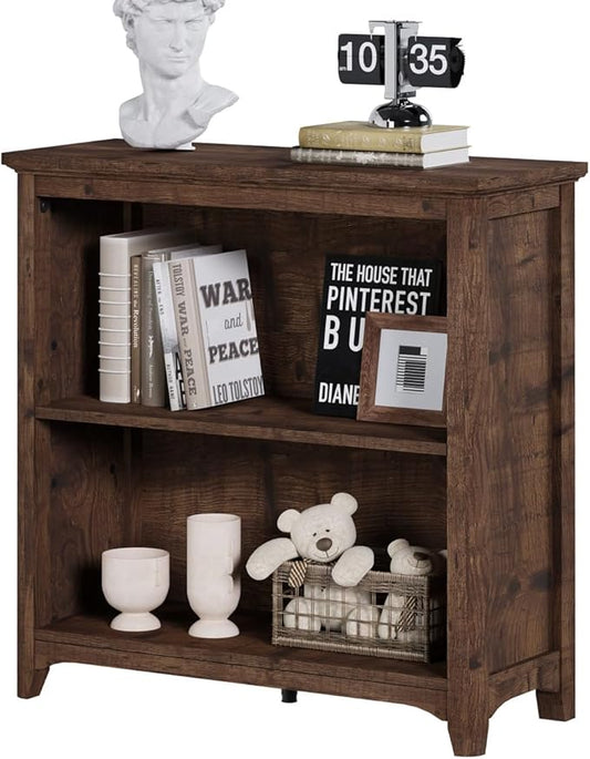 BON AUGURE Bookcase, Open Storage Book Cases/Shelves, Floor Standing 2 Shelf Bookshelf for Farmhouse Living Room, Library Office, Bedroom, Kids (Rustic Oak, 30 in)