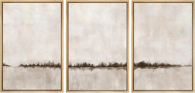 SIGNWIN Framed Canvas Print Wall Art Set Brown Tan Pastel Watercolor Grunge Landscape Abstract Shapes Illustrations Decorative Relax/Calm Zen for Living Room, Bedroom, Office - 16"x24"x3 Natural