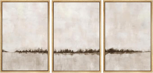 SIGNWIN Framed Canvas Print Wall Art Set Brown Tan Pastel Watercolor Grunge Landscape Abstract Shapes Illustrations Decorative Relax/Calm Zen for Living Room, Bedroom, Office - 24"x36"x3 Natural