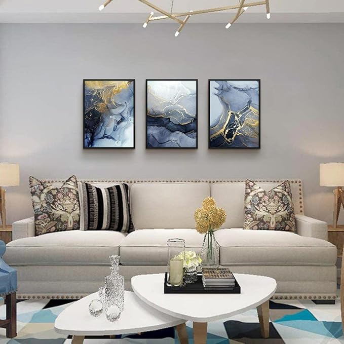 Black Framed Wall Art for Living Room Abstract Wall Decor for Bedroom Abstract Ink painting Wall Artworks Pictures for Office Decoration 3 Panels Bathroom Home Decorations Posters Framed Art Prints