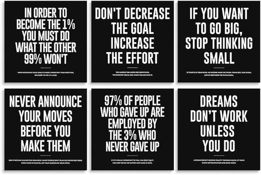 GUBIYU Black and White Motivational Wall Decor for Classroom Guys Mens Wall Art Motivational Quotes Wall Art Canvas Prints Entrepreneur Bundle Set of 6 Pcs,Entrepreneurship Office Decor Framed 12"X12"
