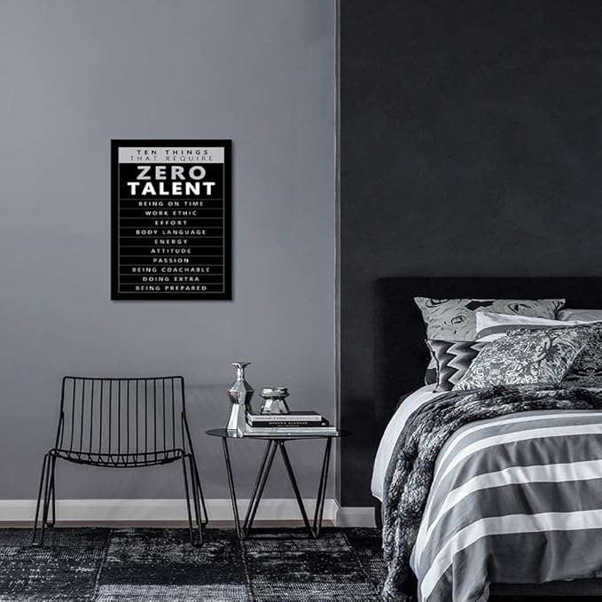 Wall Art for Office - 10 Things that Require Zero Talent Motivational Poster Inspirational Wall Decor Black and White Canvas Prints Modern Entrepreneurs Artwork for Home, Framed & Stretched 18"x 24"