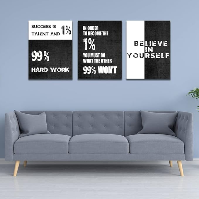 Motivational Canvas Wall Art Entrepreneur Office Wall Decor Inspirational Poster Print Black Canvas Wall Painting Picture Hustle Home Decoration Framed Artwork Ready to Hang 24inch x36inch x3pieces