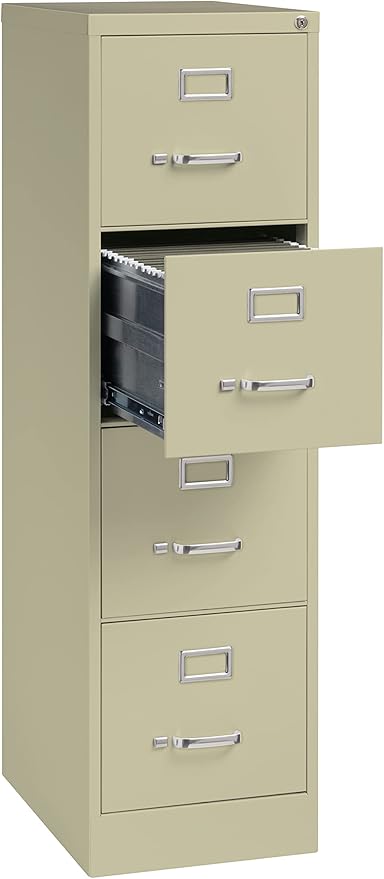 Commercial 4 Drawer Letter Width Vertical File Cabinet, 22" Deep - Putty