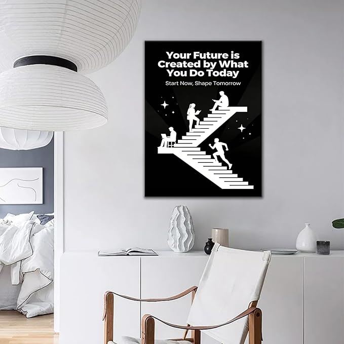 PSYYSP Inspirational Office Wall Decor Motivational Canvas Art Future Created By Today Start Now Shape Tomorrow Framed Poster For Bedroom Classroom Career Growth Success Mindset Medium 16x24 Inch