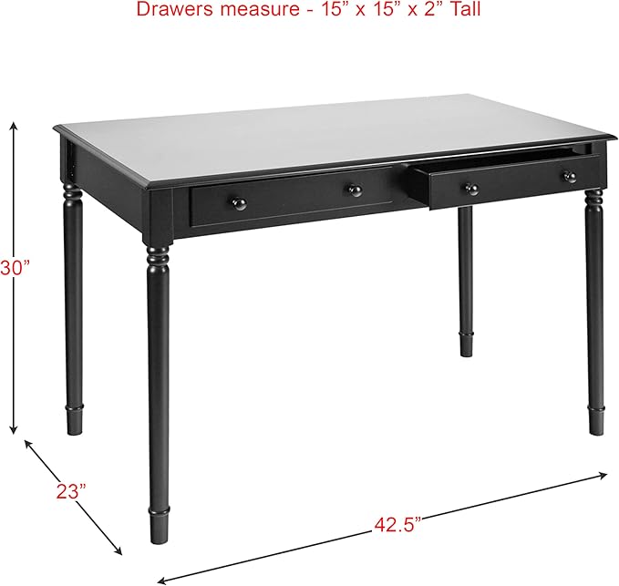 SEI Furniture Janice 2-Drawer Slim Profile Writing Desk, Satin Black